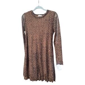 Altar'd State Animal /Cheetah Print, Long Sleeve Mini Dress, Mesh Overlay Size L